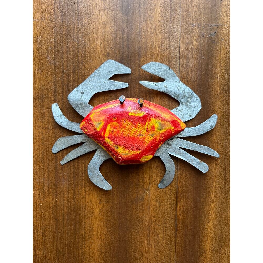 Handmade Metal Crab Wall‎ Art or Ornament Ocean Beach Sea Decor Recycled